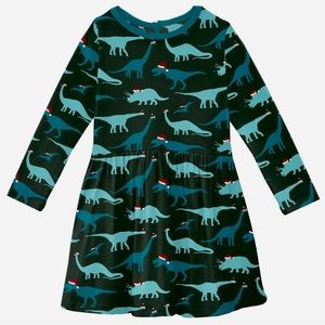 NWT Kickee Pants Kids’ Santa Dinos Long Sleeve Twirl Dress